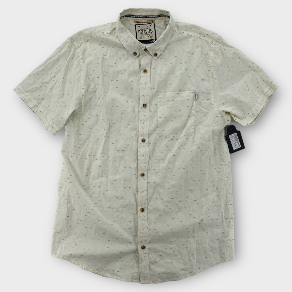 Dravus Shirt Mens Large Button Up Cotton All Over Print Front Pocket ZUMIEZ NWT